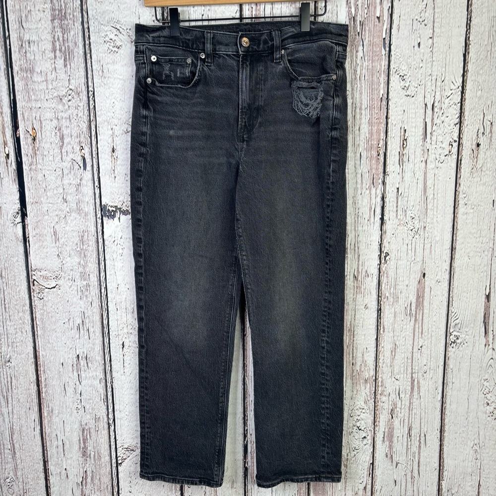 American Eagle Outfitters Super High-Rise Ankle Straight Jeans‎ Size 10 Black